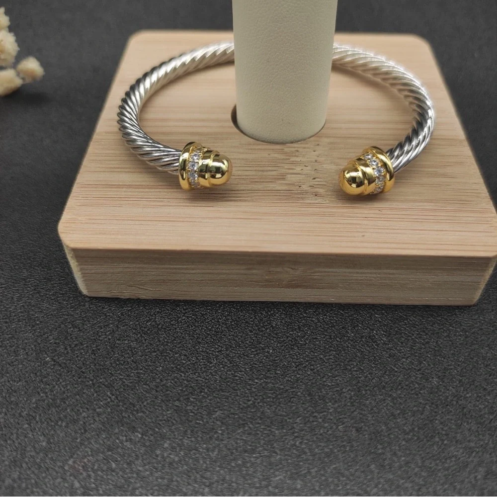 David Yurman Two-Tone Twisted Cable Cuff with Gold Tips